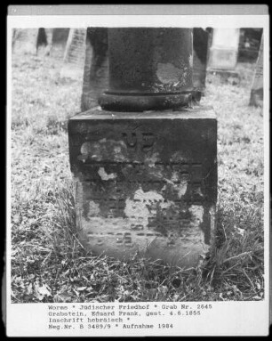 Grabstein des Eduard Frank (gestorben 1855.06.04)