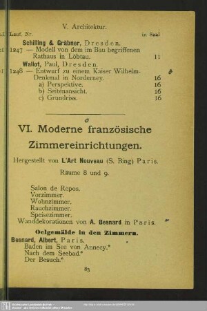 VI. Moderne französische Zimmereinrichtungen