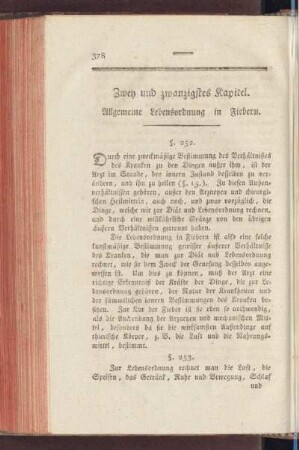 Zwey und zwanzigstes Kapitel. Allgemeine Lebensordnung in Fiebern