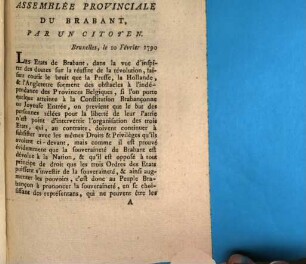 Nécessité D'Une Assemblé Provinciale Du Brabant