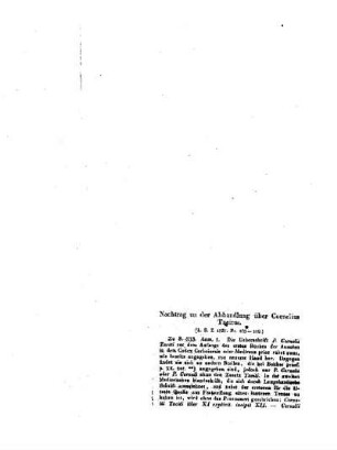 Nachtrag zu der Abhandlung über Cornelius Tacitus : (A.S.Z. 1831. Nr. 105 - 109.) ; (Beschluss folgt.)