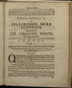 Dissertatiuncula II. De Syllogismis Mere Connexis