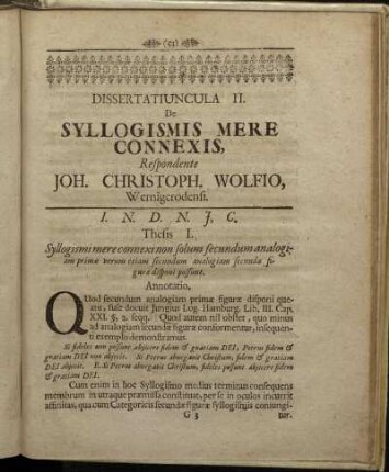 Dissertatiuncula II. De Syllogismis Mere Connexis