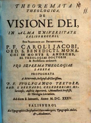 Theoremata Theologica, De Visione Dei