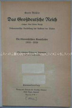 Nationalsozialistische Schrift über das sogenannte Großdeutsche Reich
