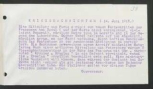 34 Kriegsnachrichten 14. Juni 1915