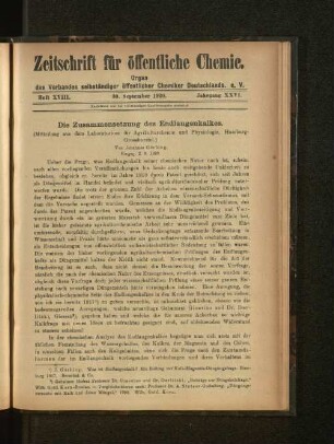 Heft XVIII, Jahrgang XXVI