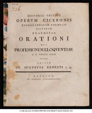 Historia Critica Operum Ciceronis Typographorum Formulis Editorum