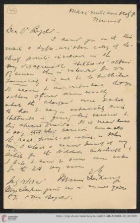 Briefe von Morris Jastrow an Carl Bezold: Karte von Morris Jastrow an Carl Bezold