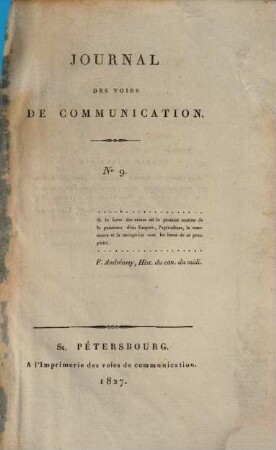 Journal des voies de communication. 9. 1827