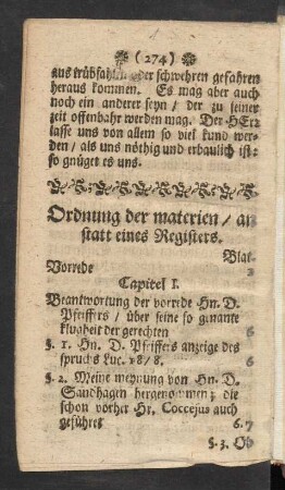 Ordnung der materien/ an statt eines Registers.