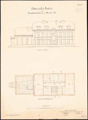 Universität Münster Botanisches Institut: Grundriss Dachgeschoss, Aufriss Südansicht 1:100