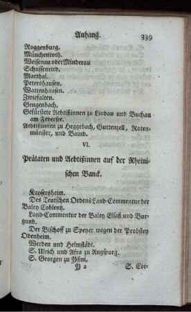 VI. Prälaten und Aebtißinnen auf der Rheinischen Banck.