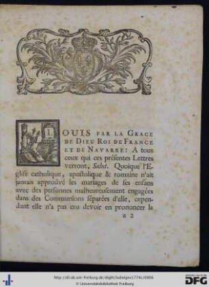 Déclaration Du Roi, Portant Révocation des défenses faites par l'Édit du mois d'août 1683 aux Sujets du Roi en la Province d'Alsace ...