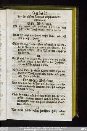 Inhalt der in diesem Tractat abgehandelten Materien.
