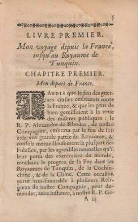 Livre premier. Mon voyage depuis la France, jusqu'au Royaume de Tunquin