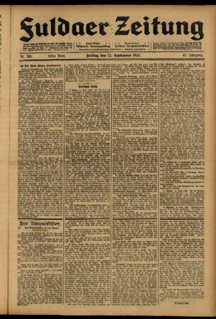 Erste Ausgabe vom Freitag, den 12. September 1913.