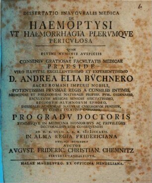 Diss. inaug. med. de haemoptysi ut haemorrhagia plerumque periculosa