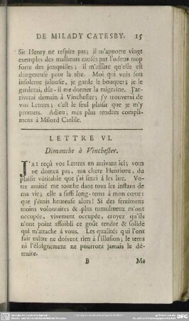 Lettre VI. Dimanche à Vinchester