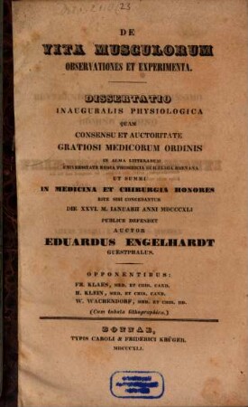 De vita musculorum observationes et experimenta