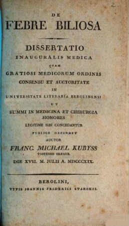 De febre biliosa : Diss. inaug. med.