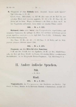 79-86, II. Andere indische Sprachen (Nr. 185-194)