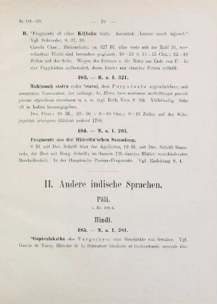 79-86, II. Andere indische Sprachen (Nr. 185-194)