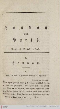 London und Paris. Erstes Stück. 1806