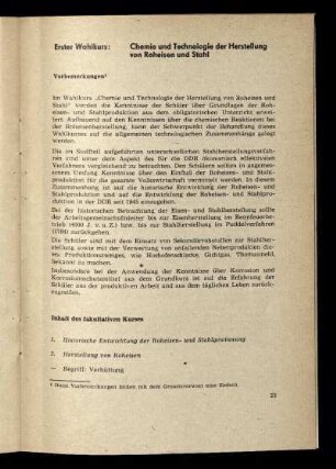 Erster Wahlkurs: Chemie und Technologie der Herstellung von Roheisen und Stahl