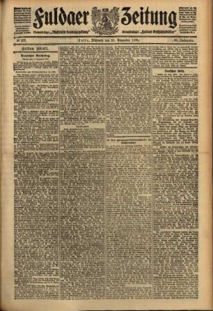 Erste Ausgabe vom Mittwoch, den 15. Dezember 1909.