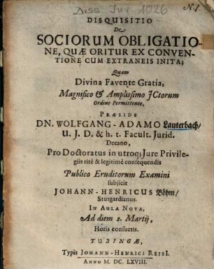 Disquisitio De Sociorum Obligatione, Quae Oritur Ex Conventione Cum Extraneis Inita