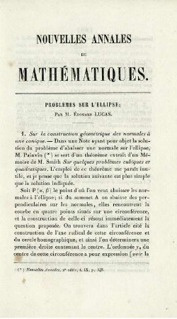 Problèmes sur l'ellipse.