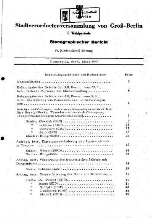 Nr. 19, 6. März 1947, Ordentliche Sitzung