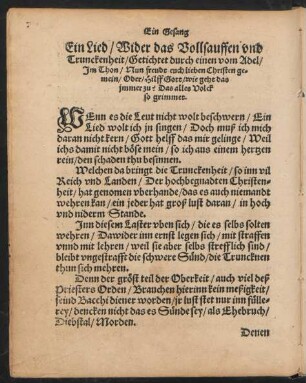 Ein Lied/ Wider das Vollsauffen und Trunckenheit ...