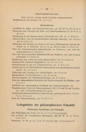 30-38, Lehrgebiete der philosophischen Fakultät