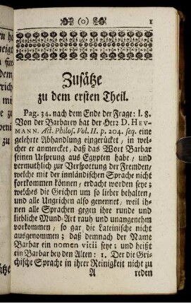 Zusätze zu dem ersten Theil.