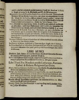 Libri Theol. Fut. Nundinis prodit. Lutheranæ, romano-Cathol. & Reform. Religionis Lat. Germ.