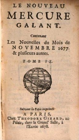 Le nouveau mercure galant. 1677, T. 9 = Nov