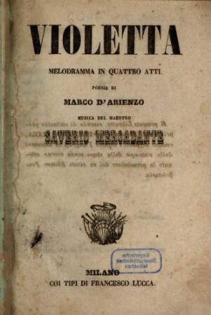 Violetta : melodramma in quattro atti