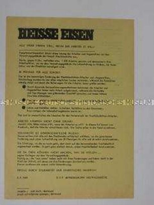 Propagandaflugblatt einer DKP-Betriebsgruppe zum Arbeitskampf im Ruhrgebiet