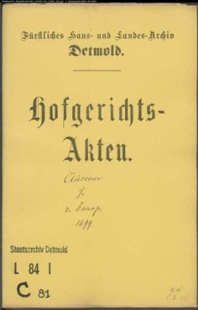 Clüsener (de Schorlemmer) [von Schorlemer], Arnold gegen Landdrost von Donops Kinder Vormunde - Schuldforderung