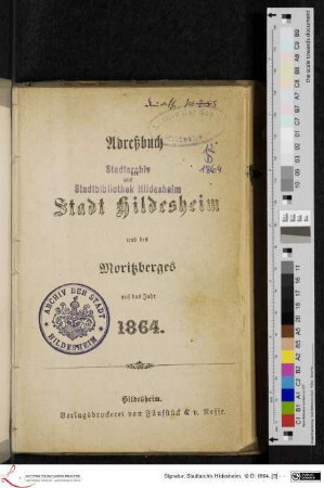 1864: [1864] Adreßbuch der Stadt Hildesheim und des Moritzberges : auf das Jahr 1864