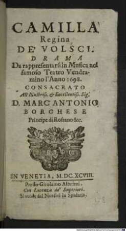Camilla regina de' Volsci
