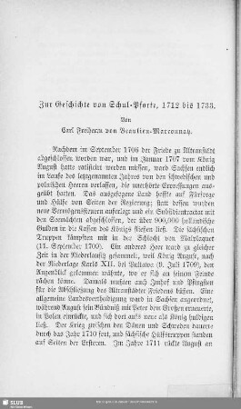 Zur Geschichte von Schul-Pforte, 1712 bis 1733