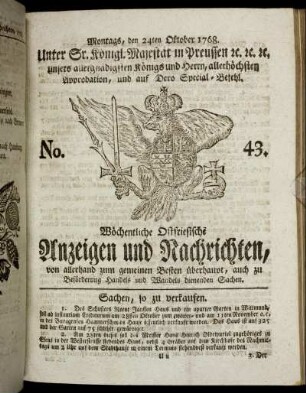 No. 43. Montags, den 24ten Oktober 1768.