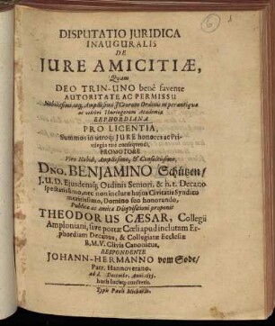 Disputatio Iuridica Inauguralis De Iure Amicitiae