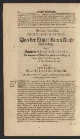 Sectio secunda. De Subditorum Officio. Von der Unterthanen Ampt unnd Gebühr.