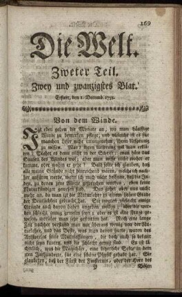 Zwey und zwanzigstes Blat. Erfurt, den 1. Decemb. 1753.