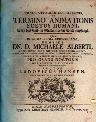 Tractatio med.-forens. de termino animationis foetus humani