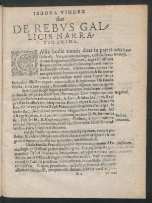Jehova Vindex sive De Rebus Gallicis Narratio Prima.